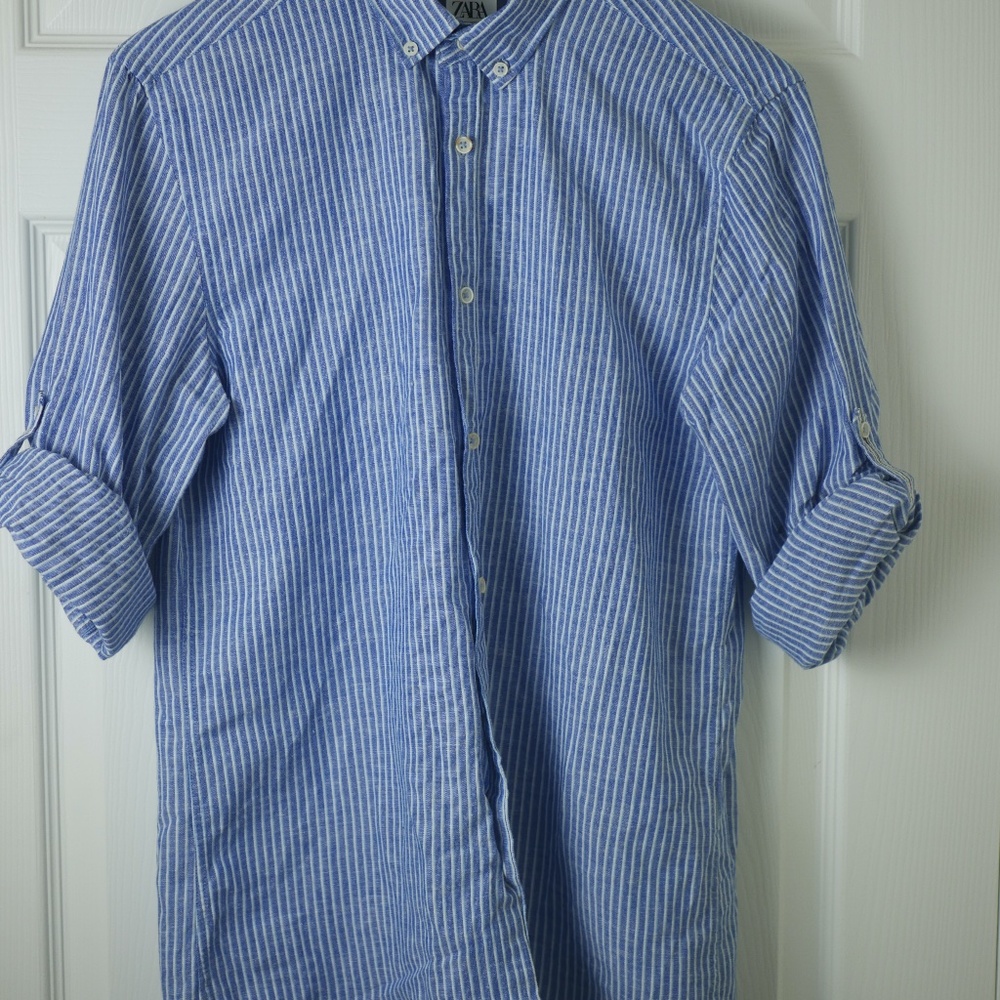 Zara Long-Sleeved Striped Shirt Tab Sleeve